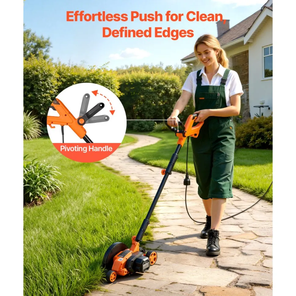 VEVOR Lawn Edger, 8-inch Blade Length, 12 Amp Electric Edger Lawn Tool, 4000 RPM, with 3-Position Blade Depth, 65 Mn, Pivoting Handle, Dual Wheels, for Lawns, Driveways, Yards, and Sidewalk Edges