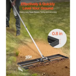 VEVOR Lawn Leveling Rake, Lawn Leveler with 83.9 in Handle, 36x10 in Ground Plate, Rust-Resistant Carbon Steel Soil Leveler, 3 Heights Adjustable, Effort Saving Lawn Leveling Tool for Yard Golf Court