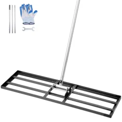 VEVOR Lawn Leveling Rake, Lawn Leveler with 83.9 in Handle, 36x10 in Ground Plate, Rust-Resistant Carbon Steel Soil Leveler, 3 Heights Adjustable, Effort Saving Lawn Leveling Tool for Yard Golf Court