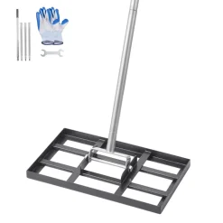 VEVOR Lawn Leveling Rake, Lawn Leveler with 78 in Handle, 17x10 in Ground Plate, Rust-Resistant Carbon Steel Soil Leveler, 5 Heights Adjustable, Effort Saving Lawn Leveling Tool for Yard Golf Court