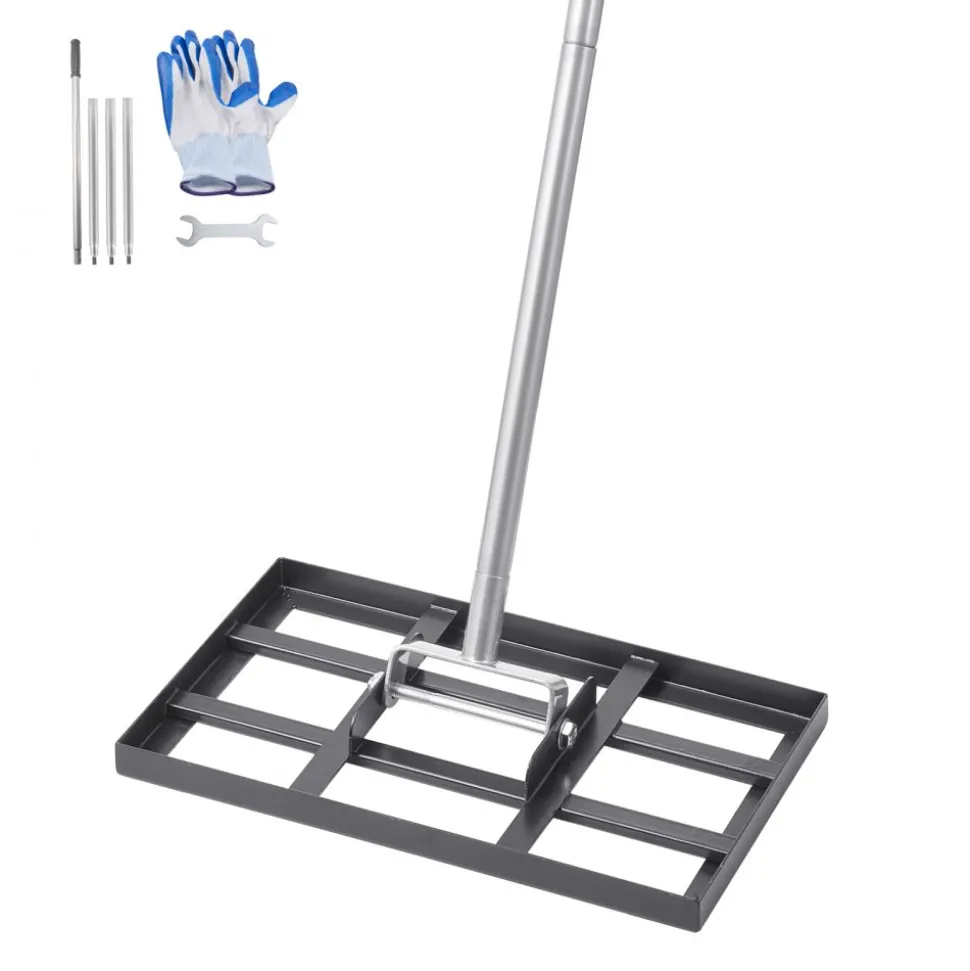 VEVOR Lawn Leveling Rake, Lawn Leveler with 78 in Handle, 17x10 in Ground Plate, Rust-Resistant Carbon Steel Soil Leveler, 5 Heights Adjustable, Effort Saving Lawn Leveling Tool for Yard Golf Court