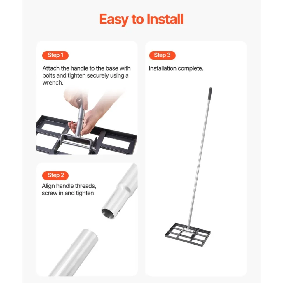 VEVOR Lawn Leveling Rake, Lawn Leveler with 78 in Handle, 17x10 in Ground Plate, Rust-Resistant Carbon Steel Soil Leveler, 5 Heights Adjustable, Effort Saving Lawn Leveling Tool for Yard Golf Court