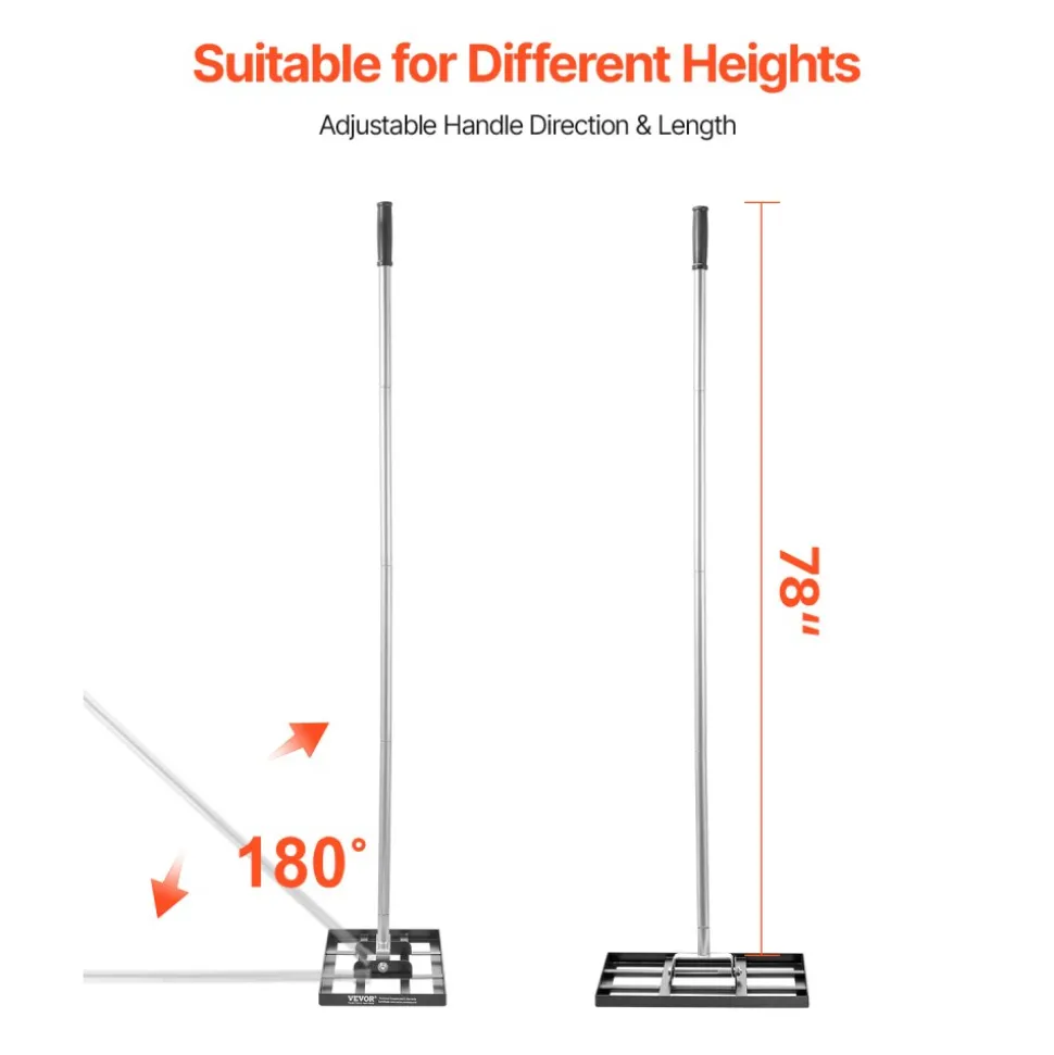 VEVOR Lawn Leveling Rake, Lawn Leveler with 78 in Handle, 17x10 in Ground Plate, Rust-Resistant Carbon Steel Soil Leveler, 5 Heights Adjustable, Effort Saving Lawn Leveling Tool for Yard Golf Court