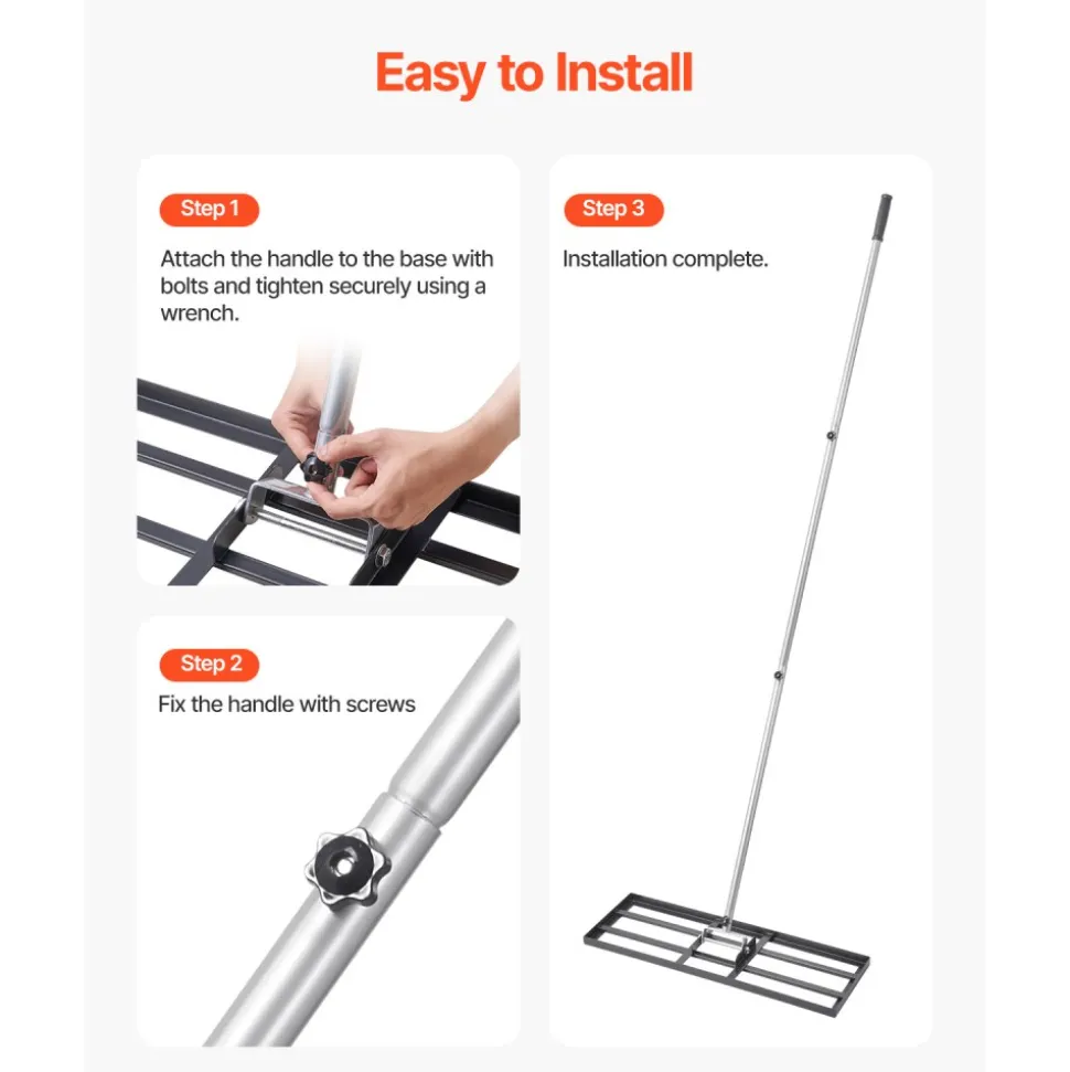 VEVOR Lawn Leveling Rake, Lawn Leveler with 83.9 in Handle, 30x10 in Ground Plate, Rust-Resistant Carbon Steel Soil Leveler, 3 Heights Adjustable, Effort Saving Lawn Leveling Tool for Yard Golf Court
