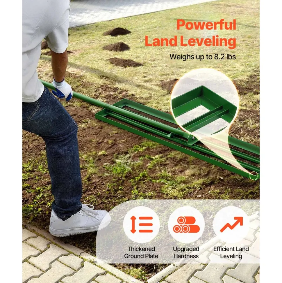 VEVOR Lawn Leveling Rake, 48"x10" Level Lawn Tool, Heavy-duty Lawn Leveler with 78" Steel Extended Handle, Yard Leveling Rake Suit for Garden, Golf Lawn, Farm
