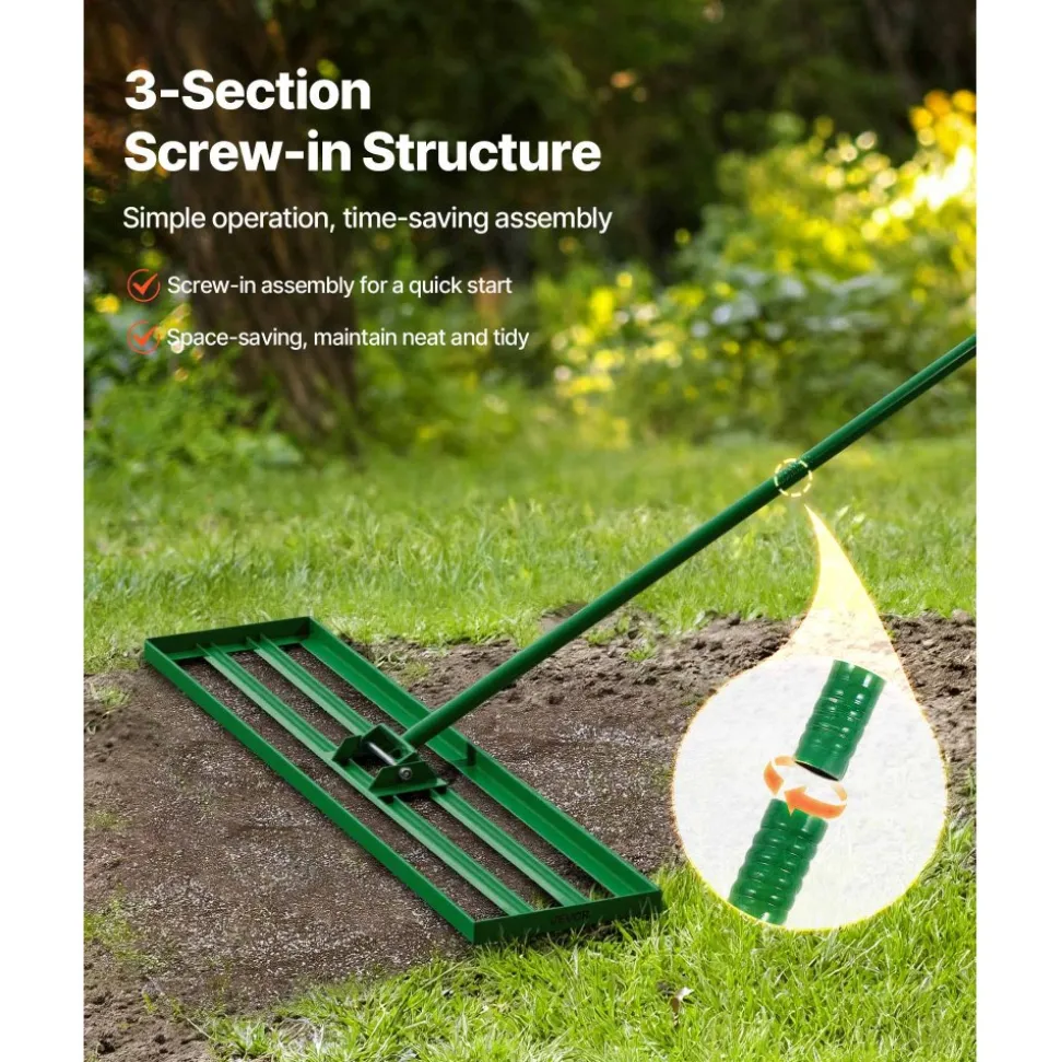 VEVOR Lawn Leveling Rake, 48"x10" Level Lawn Tool, Heavy-duty Lawn Leveler with 78" Steel Extended Handle, Yard Leveling Rake Suit for Garden, Golf Lawn, Farm