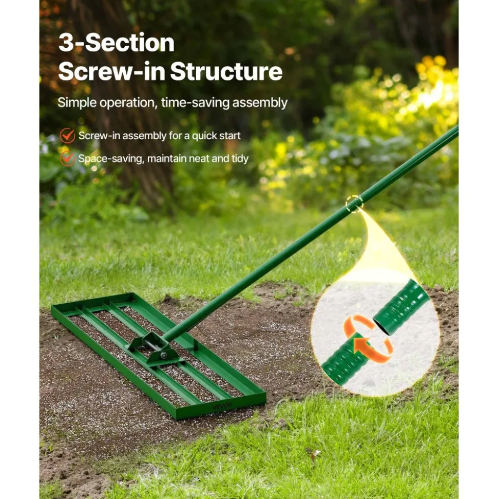 VEVOR Lawn Leveling Rake, 36"x10" Level Lawn Tool, Heavy-duty Lawn Leveler with 78" Steel Extended Handle, Yard Leveling Rake Suit for Garden, Golf Lawn, Farm