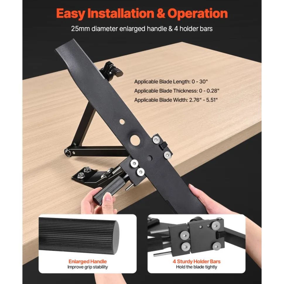 VEVOR Lawn Mower Blade Sharpener, 15° - 45° Adjustable Lawnmower Blade Sharpening Tool with 4 Adapter Pins, Ball Bearing Design & 25mm Enlarged Handle, Compatible with Most Angle Grinders