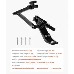VEVOR Lawn Mower Blade Sharpener, 15° - 45° Adjustable Lawnmower Blade Sharpening Tool with 4 Adapter Pins, Ball Bearing Design & 25mm Enlarged Handle, Compatible with Most Angle Grinders