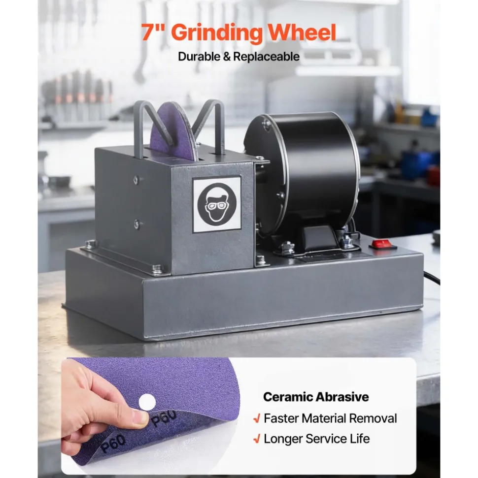 VEVOR Lawn Mower Blade Sharpener, 1/3HP Lawnmower Blades Grinder with 7" Ceramic Grinding Wheel, 30° or 40° Blade Sharpening Machine for High Lift, Low Lift, Gator & Flat Blades