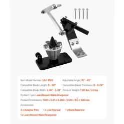 VEVOR Lawn Mower Blade Sharpener and Balancer, 15° - 45° Adjustable Lawnmower Blade Sharpening Tool with 4 Adapter Pins, Ball Bearings & 25mm Enlarged Handle, Compatible with Most Angle Grinders