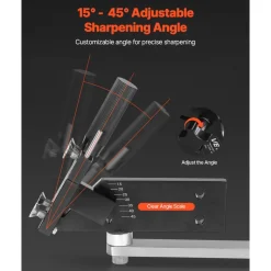 VEVOR Lawn Mower Blade Sharpener and Balancer, 15° - 45° Adjustable Lawnmower Blade Sharpening Tool with 4 Adapter Pins, Ball Bearings & 25mm Enlarged Handle, Compatible with Most Angle Grinders