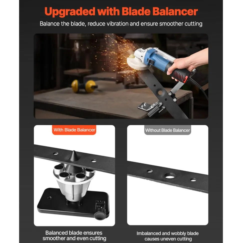 VEVOR Lawn Mower Blade Sharpener and Balancer, 15° - 45° Adjustable Lawnmower Blade Sharpening Tool with 4 Adapter Pins, Ball Bearings & 25mm Enlarged Handle, Compatible with Most Angle Grinders