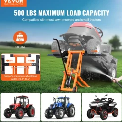 VEVOR Lawn Mower Lift with Hydraulic Jack, 500 Lbs Weight Capacity, Solid Carbon Steel Lawn Mower Lift, Adjustable Movable Lawn Lifter for Riding Tractors and Zero Turn Lawn Mowers, Orange