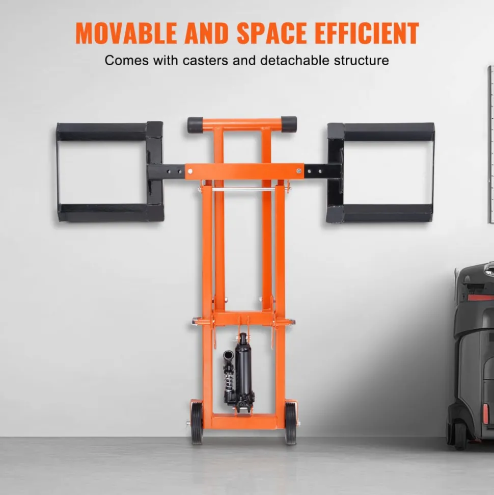 VEVOR Lawn Mower Lift with Hydraulic Jack, 500 Lbs Weight Capacity, Solid Carbon Steel Lawn Mower Lift, Adjustable Movable Lawn Lifter for Riding Tractors and Zero Turn Lawn Mowers, Orange