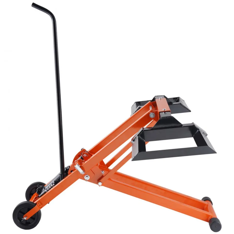 VEVOR Lawn Mower Lift with Hydraulic Jack, 500 Lbs Weight Capacity, Solid Carbon Steel Lawn Mower Lift, Adjustable Movable Lawn Lifter for Riding Tractors and Zero Turn Lawn Mowers, Orange