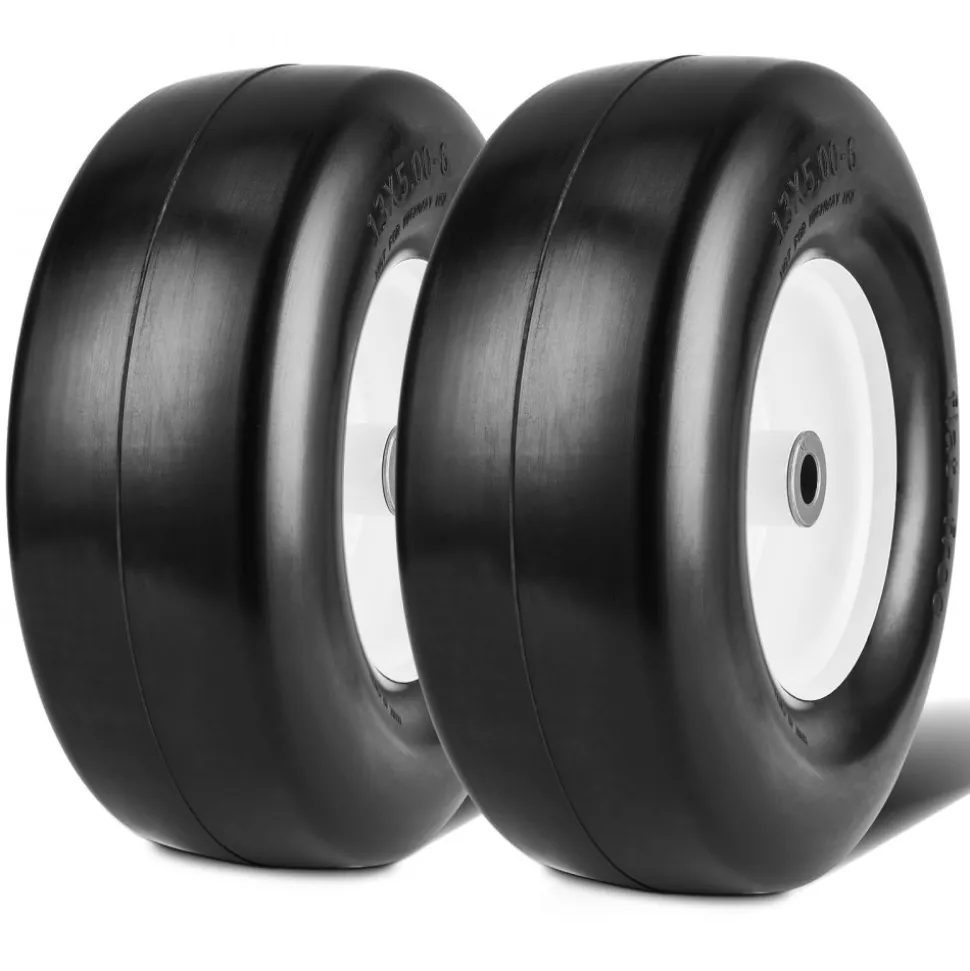 VEVOR Lawn Mower Tires with Rim, 13x5-6" Tubeless Tractor Tires, 2-Pack Tire and Wheel Assembly, Flat-free PU Tires, 3.25"-5.9" Centered Hub, 3/4" Bushing Size, 20 PCS Adapter for Lawn Mowers Tractors