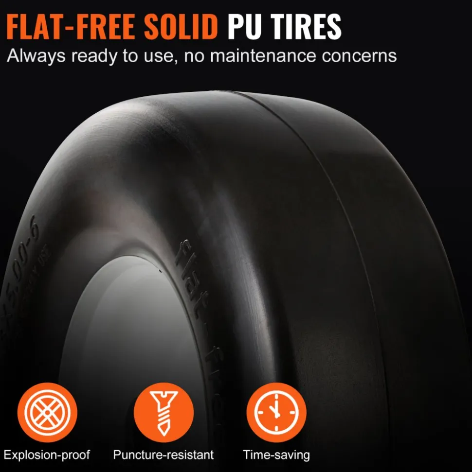 VEVOR Lawn Mower Tires with Rim, 13x5-6" Tubeless Tractor Tires, 2-Pack Tire and Wheel Assembly, Flat-free PU Tires, 3.25"-5.9" Centered Hub, 3/4" Bushing Size, 20 PCS Adapter for Lawn Mowers Tractors