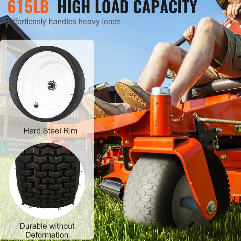 VEVOR Lawn Mower Tires with Rim, 16x6.5-8" Tubeless Tractor Tires, 2-Pack Tire and Wheel Assembly, Turf Pneumatic Tires, 3" Offset Hub, 3/4" Bushing Size, 16 PCS Adapters for Riding Mower Lawn Tractor