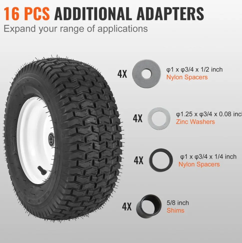 VEVOR Lawn Mower Tires with Rim, 16x6.5-8" Tubeless Tractor Tires, 2-Pack Tire and Wheel Assembly, Turf Pneumatic Tires, 3" Offset Hub, 3/4" Bushing Size, 16 PCS Adapters for Riding Mower Lawn Tractor