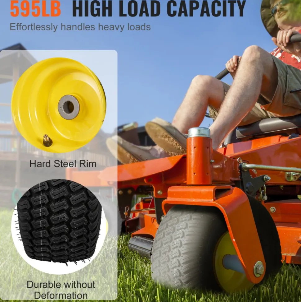 VEVOR Lawn Mower Tires with Rim, 15x6-6" Tubeless Tractor Tires, 2-Pack Tire and Wheel Assembly, S-Turf Pneumatic Tires, 3" Offset Hub, 3/4" Bushing Size, 16 PCS Adapters for Riding Mower Lawn Tractor