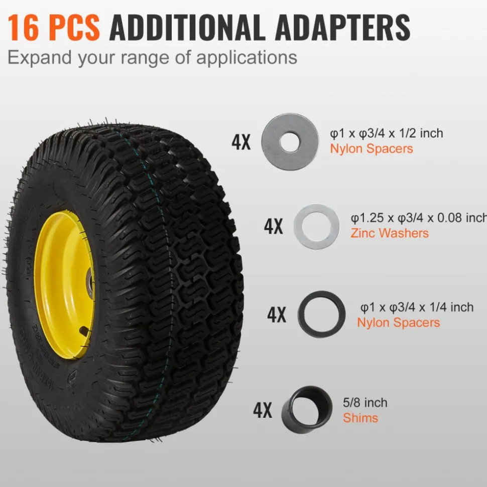 VEVOR Lawn Mower Tires with Rim, 15x6-6" Tubeless Tractor Tires, 2-Pack Tire and Wheel Assembly, S-Turf Pneumatic Tires, 3" Offset Hub, 3/4" Bushing Size, 16 PCS Adapters for Riding Mower Lawn Tractor