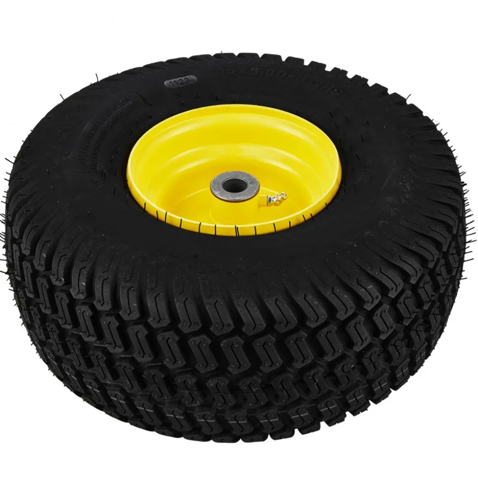 VEVOR Lawn Mower Tires with Rim, 15x6-6" Tubeless Tractor Tires, 2-Pack Tire and Wheel Assembly, S-Turf Pneumatic Tires, 3" Offset Hub, 3/4" Bushing Size, 16 PCS Adapters for Riding Mower Lawn Tractor