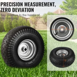 VEVOR Lawn Mower Tires, 15x6-6" Lawn Tractor Tires, 2-Pack Tire and Wheel Assemblies, Turf Pneumatic Tires with 3" Centered Hub and 3/4" Bushing Size, 16 PCS Adapters for Riding Mowers Lawn Tractors