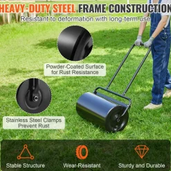 VEVOR Lawn Roller, 17 Gallon Sand/Water Filled Yard Roller, Steel Sod Roller with Easy-turn Plug and U-Shaped Ergonomic Handle for Convenient Push and Pull, for Lawn, Garden, Farm, Park, Black