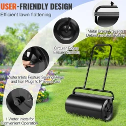VEVOR Lawn Roller, 17 Gallon Sand/Water Filled Yard Roller, Steel Sod Roller with Easy-turn Plug and U-Shaped Ergonomic Handle for Convenient Push and Pull, for Lawn, Garden, Farm, Park, Black