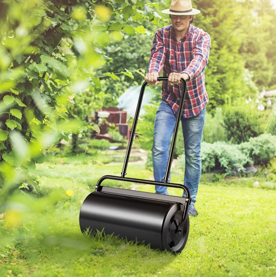 VEVOR Lawn Roller, 17 Gallon Sand/Water Filled Yard Roller, Steel Sod Roller with Easy-turn Plug and U-Shaped Ergonomic Handle for Convenient Push and Pull, for Lawn, Garden, Farm, Park, Black