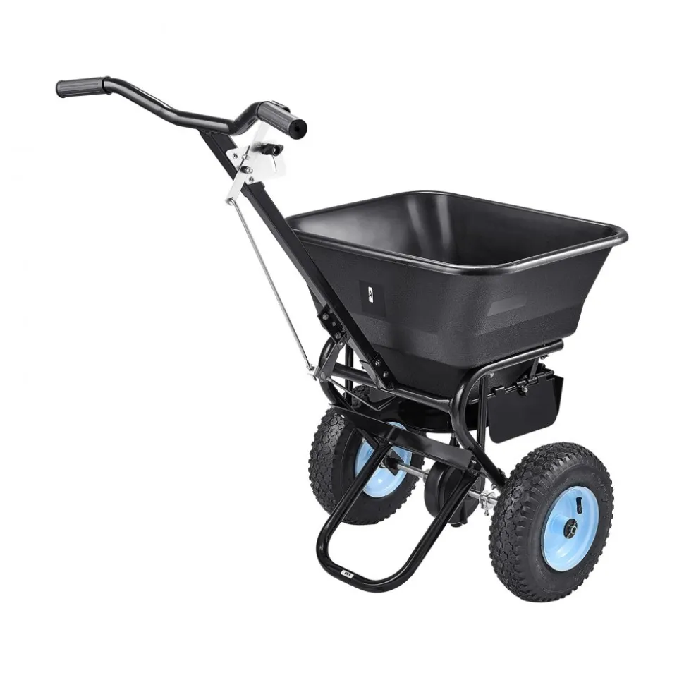 VEVOR Lawn Spreader, 100LBS Capacity, Walk-Behind Push Spreader, 0-9.8ft Spreading Width, 13 in All Terrain Pneumatic Tires, Fertilizer Spreaders with Hopper Grate, for Seed Salt Ice Melt