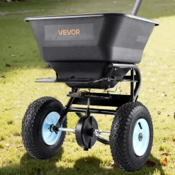 VEVOR Lawn Spreader, 100LBS Capacity, Walk-Behind Push Spreader, 0-9.8ft Spreading Width, 13 in All Terrain Pneumatic Tires, Fertilizer Spreaders with Hopper Grate, for Seed Salt Ice Melt
