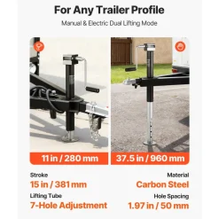 VEVOR 5000 lbs A-Frame Trailer Jack, 15-Inch Vertical Travel, Trailer Lift Jack with Adjustable 7-Level Drop Leg & Drill Socket, Cordless Drill Compatible, Suitable for RV, Utility, Yacht Trailers