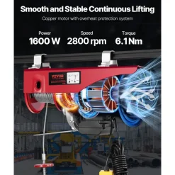 VEVOR 2200 lbs Attic Lift, 1600W 110V Electric Hoist with 14ft Wired Remote Control, 40ft Single Cable Lifting Height & High-quality Motor, for Garage Warehouse Factory