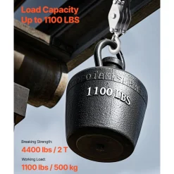 VEVOR 4400 lbs Breaking Strength 100 FT Rope Pulley Hoist, 5:1 Lifting Power Heavy Duty Pulley System with 2pcs Soft Loops, Metal Wheels Bearing Structure, Block and Tackle for Lifting Heavy Objects