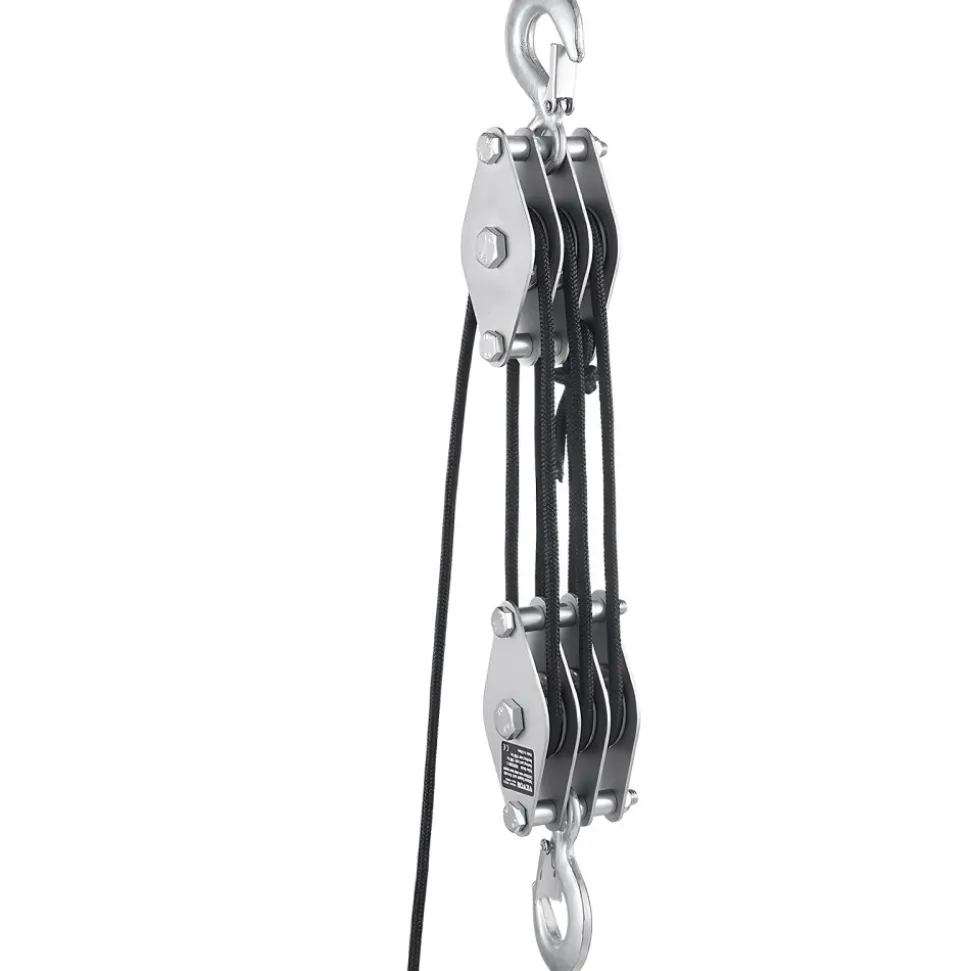 VEVOR 4400 lbs Breaking Strength 100 FT Rope Pulley Hoist, 5:1 Lifting Power Heavy Duty Pulley System with 2pcs Soft Loops, Metal Wheels Bearing Structure, Block and Tackle for Lifting Heavy Objects