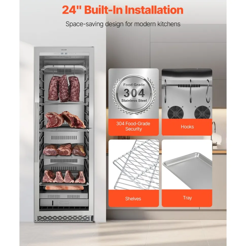 VEVOR 298 LBS Dry Aging Fridge for Steaks, Dry Ager Refrigerator for Meat with Precise Temperature & Humidity Control, Freestanding & Built-in Beef Aging Machine for Home Kitchen Restaurant Hotel