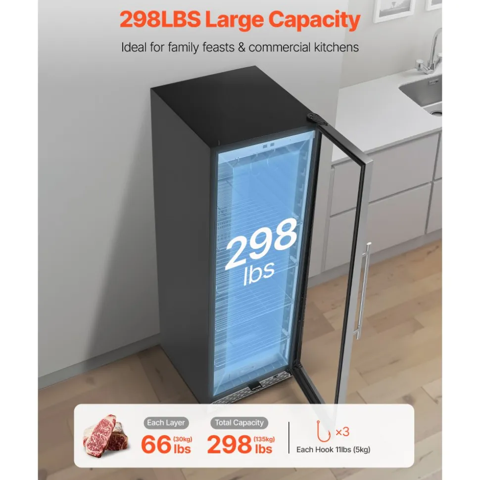 VEVOR 298 LBS Dry Aging Fridge for Steaks, Dry Ager Refrigerator for Meat with Precise Temperature & Humidity Control, Freestanding & Built-in Beef Aging Machine for Home Kitchen Restaurant Hotel