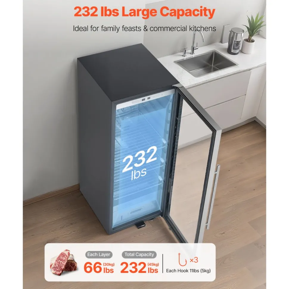 VEVOR 232 LBS Dry Aging Fridge for Steaks, Dry Ager Refrigerator for Meat with Precise Temperature & Humidity Control, Freestanding Beef Aging Machine Refrigerator, Himalayan Salt Not Included