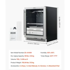 VEVOR 99 LBS Dry Aging Fridge for Steaks, Dry Ager Refrigerator for Meat with Precise Temperature & Humidity Control, Freestanding & Under Counter Beef Aging Machine for Home Kitchen Restaurant Hotel