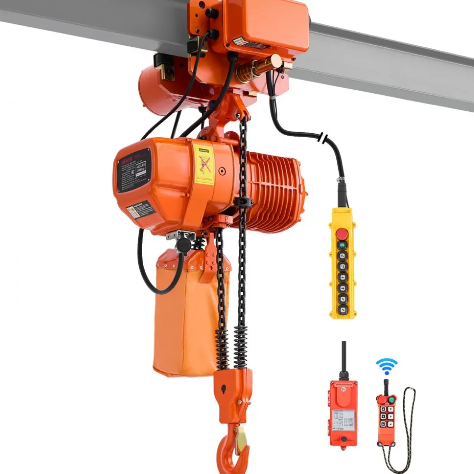 VEVOR 4400 lbs Electric Chain Hoist, 20 ft Lifting Height, Three-Phase Overhead Crane with 328 ft Wireless & 16 ft Wired Remote Control, Double G100 Chain Hoist for Factories, Warehouses, Garages