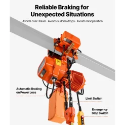 VEVOR 4400 lbs Electric Chain Hoist, 20 ft Lifting Height, Three-Phase Overhead Crane with 328 ft Wireless & 16 ft Wired Remote Control, Double G100 Chain Hoist for Factories, Warehouses, Garages