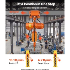 VEVOR 4400 lbs Electric Chain Hoist, 20 ft Lifting Height, Three-Phase Overhead Crane with 328 ft Wireless & 16 ft Wired Remote Control, Double G100 Chain Hoist for Factories, Warehouses, Garages