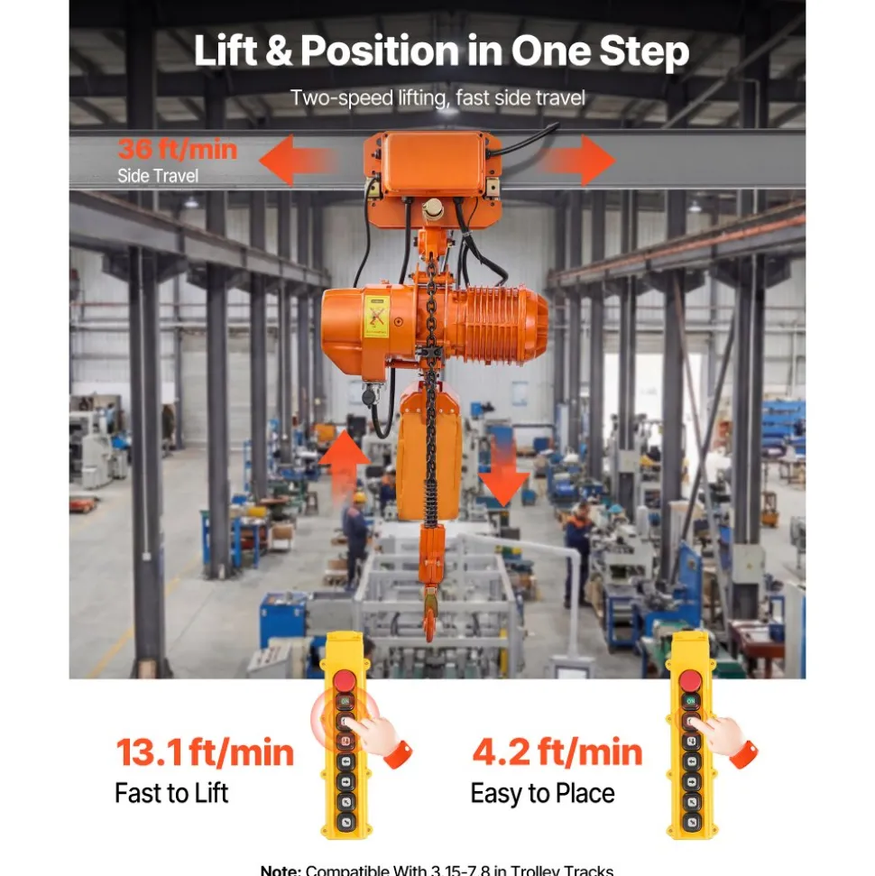 VEVOR 4400 lbs Electric Chain Hoist, 20 ft Lifting Height, Three-Phase Overhead Crane with 328 ft Wireless & 16 ft Wired Remote Control, Double G100 Chain Hoist for Factories, Warehouses, Garages