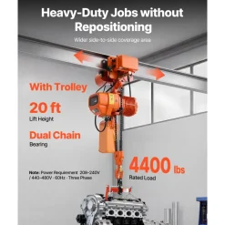 VEVOR 4400 lbs Electric Chain Hoist, 20 ft Lifting Height, Three-Phase Overhead Crane with 328 ft Wireless & 16 ft Wired Remote Control, Double G100 Chain Hoist for Factories, Warehouses, Garages