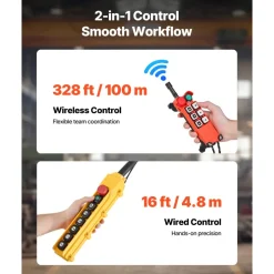 VEVOR 4400 lbs Electric Chain Hoist, 20 ft Lifting Height, Three-Phase Overhead Crane with 328 ft Wireless & 16 ft Wired Remote Control, Double G100 Chain Hoist for Factories, Warehouses, Garages