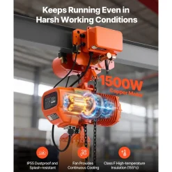 VEVOR 4400 lbs Electric Chain Hoist, 20 ft Lifting Height, Three-Phase Overhead Crane with 328 ft Wireless & 16 ft Wired Remote Control, Double G100 Chain Hoist for Factories, Warehouses, Garages