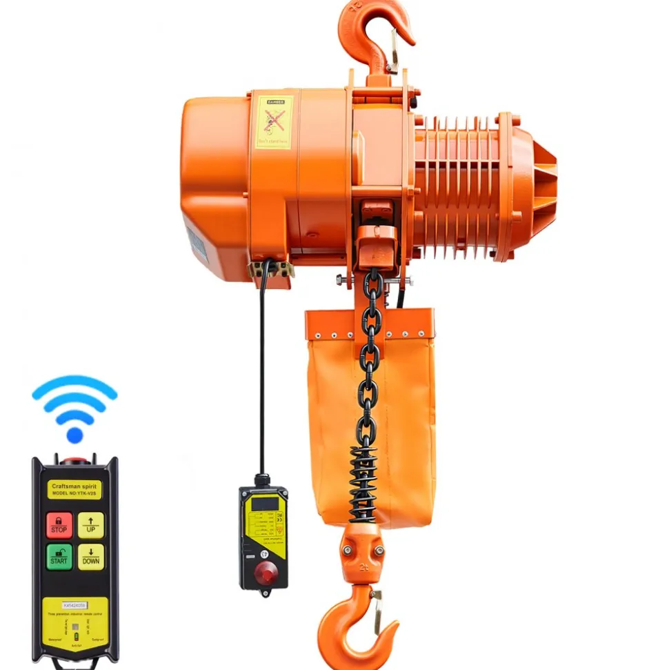 VEVOR 4400 lbs Electric Chain Hoist, 20 ft Lifting Height, Three-Phase Overhead Crane with 328 ft Wireless Remote Control, Single G100 Chain Electric Lift Hoist for Factories, Warehouses, Garages