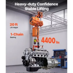VEVOR 4400 lbs Electric Chain Hoist, 20 ft Lifting Height, Three-Phase Overhead Crane with 328 ft Wireless Remote Control, Single G100 Chain Electric Lift Hoist for Factories, Warehouses, Garages